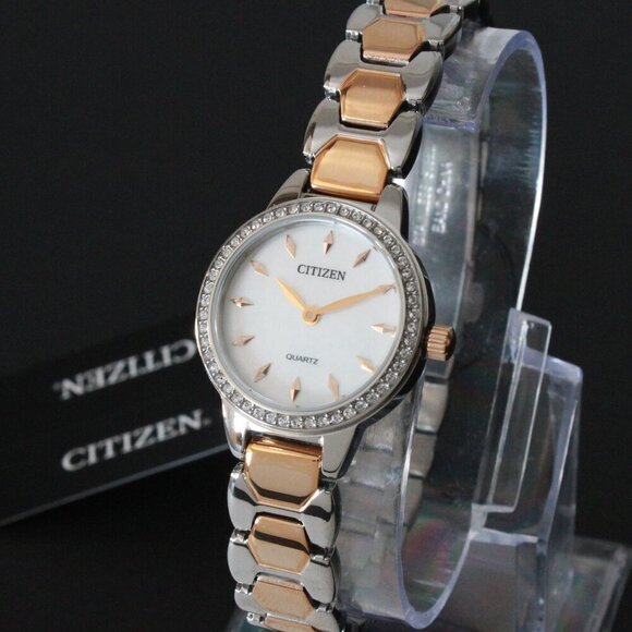 Citizen Women's Quartz Watch Crystal Bezel Mother Of Pearl Dial 24mm - Picture 4 of 11